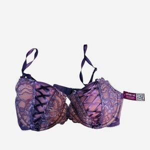 Adore Me Push Up‎ Bra Purple Lace Cage Balconette Lingerie 32D NWT